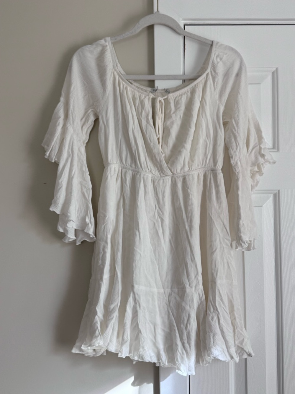 Boho White Ruffled Sleeve Mini Dress